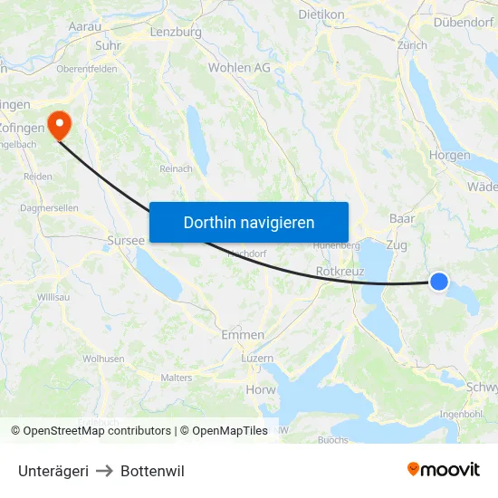 Unterägeri to Bottenwil map