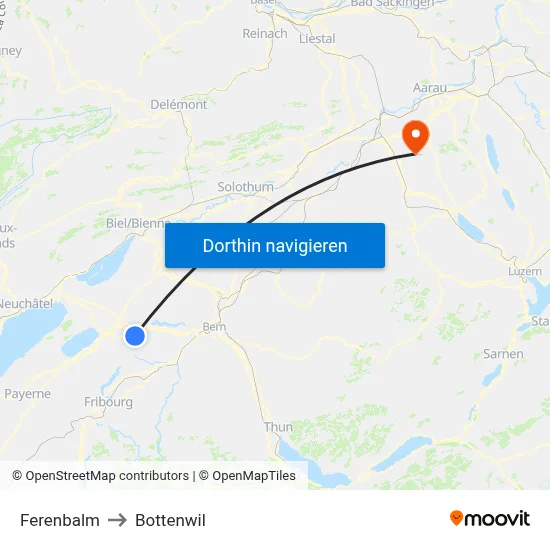 Ferenbalm to Bottenwil map