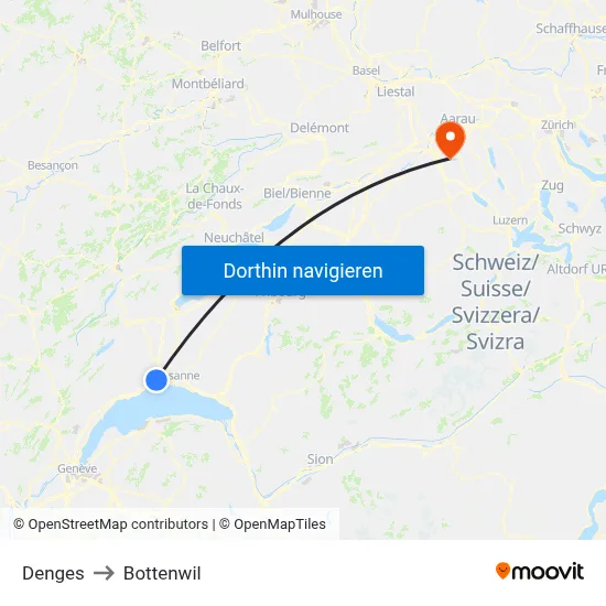 Denges to Bottenwil map