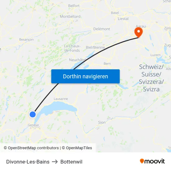 Divonne-Les-Bains to Bottenwil map