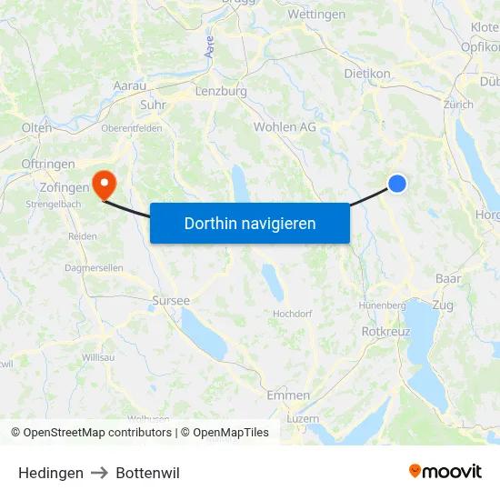 Hedingen to Bottenwil map