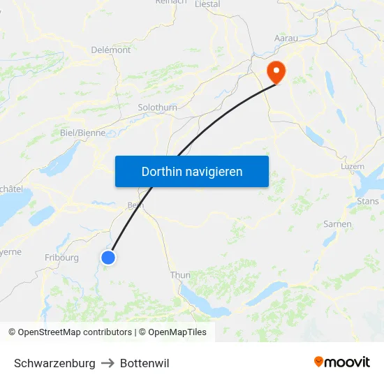 Schwarzenburg to Bottenwil map