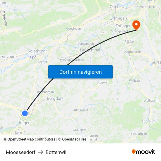 Moosseedorf to Bottenwil map