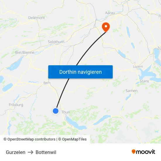 Gurzelen to Bottenwil map