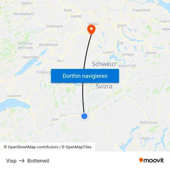 Visp to Bottenwil map