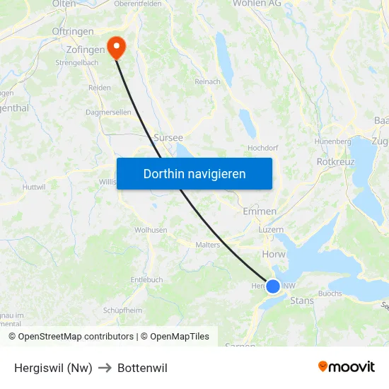 Hergiswil (Nw) to Bottenwil map