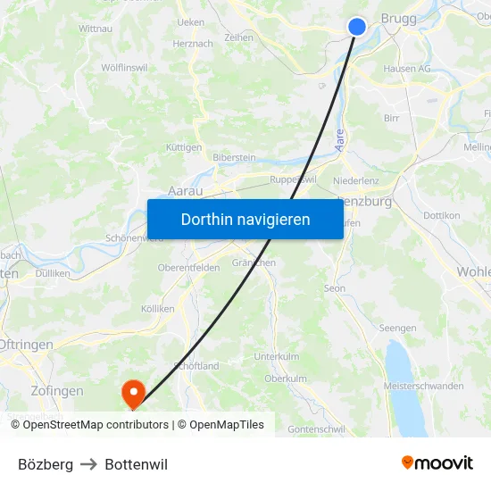 Bözberg to Bottenwil map
