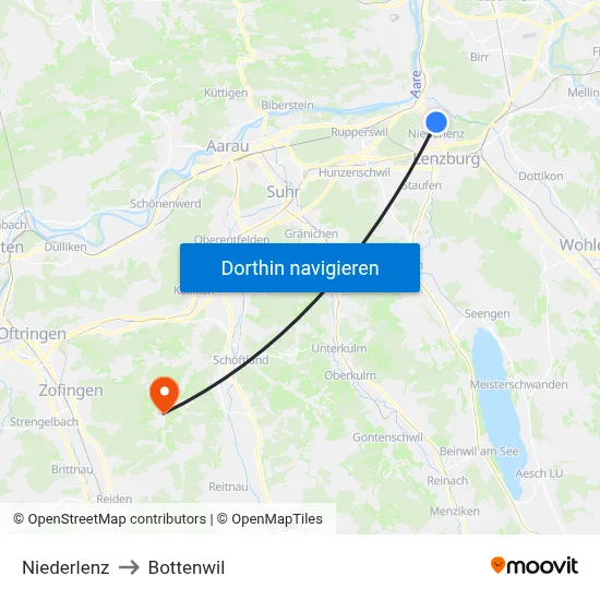 Niederlenz to Bottenwil map