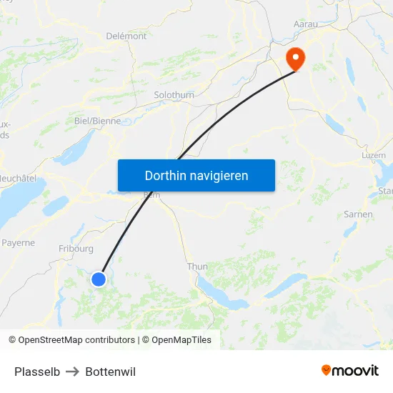 Plasselb to Bottenwil map