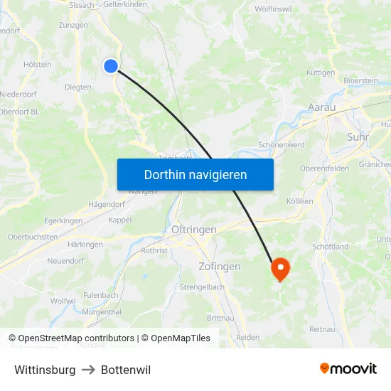 Wittinsburg to Bottenwil map