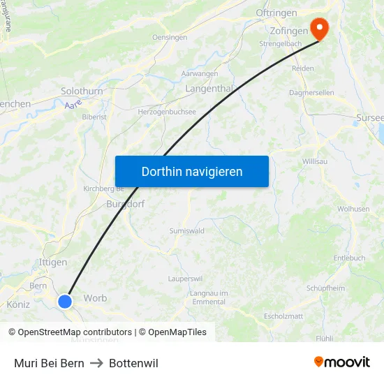 Muri Bei Bern to Bottenwil map