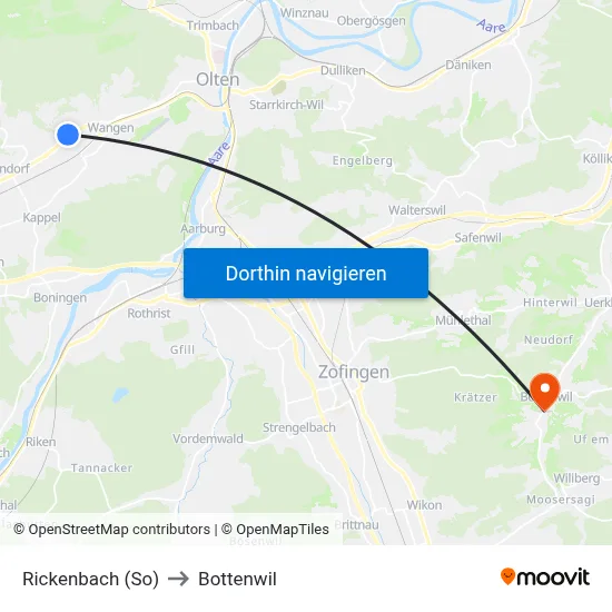 Rickenbach (So) to Bottenwil map