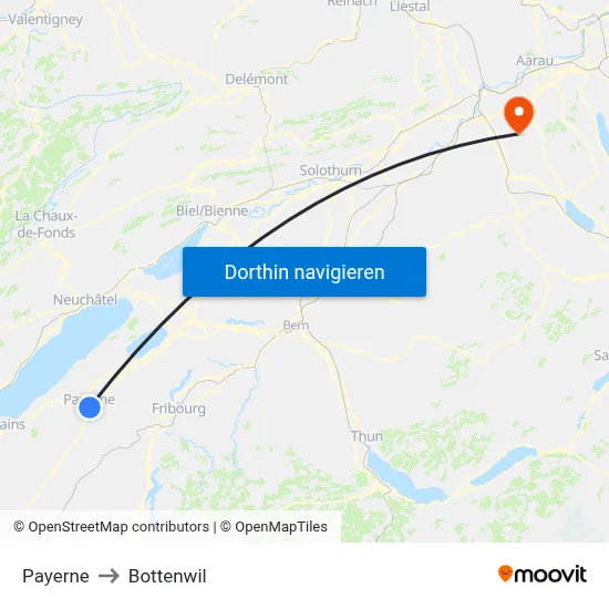Payerne to Bottenwil map