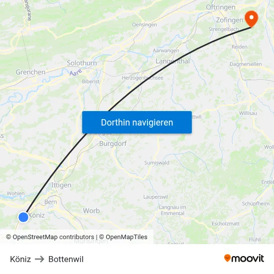 Köniz to Bottenwil map