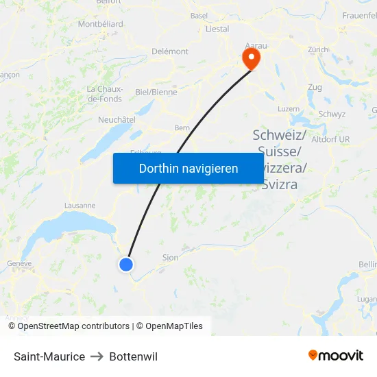 Saint-Maurice to Bottenwil map