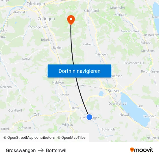 Grosswangen to Bottenwil map