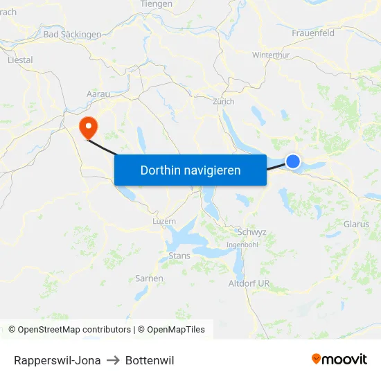 Rapperswil-Jona to Bottenwil map