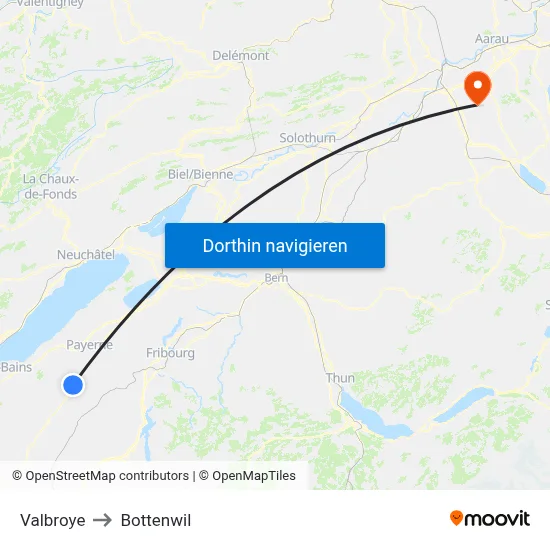 Valbroye to Bottenwil map