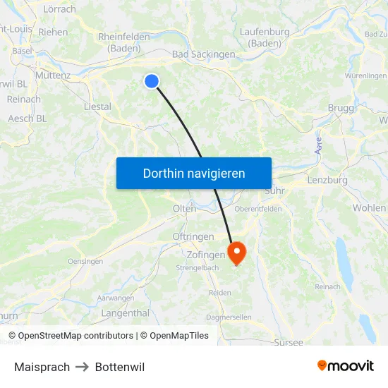 Maisprach to Bottenwil map