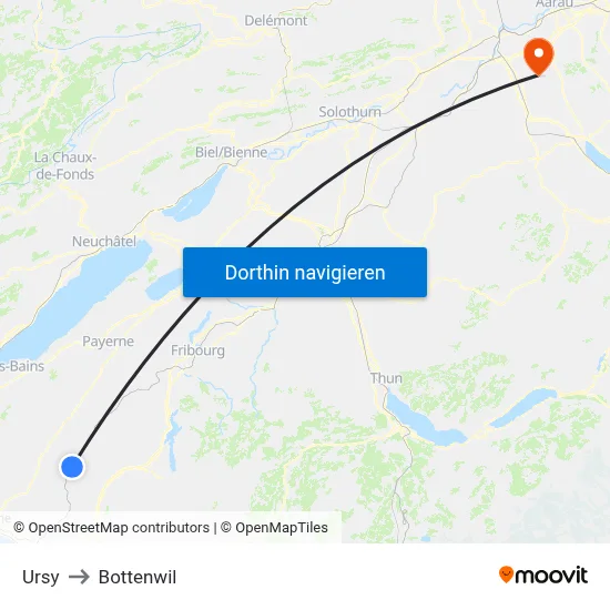 Ursy to Bottenwil map