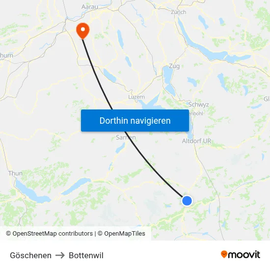 Göschenen to Bottenwil map