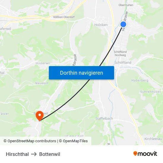 Hirschthal to Bottenwil map