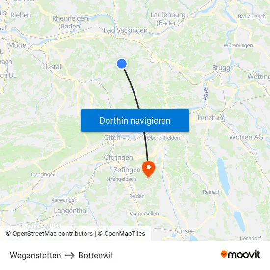 Wegenstetten to Bottenwil map