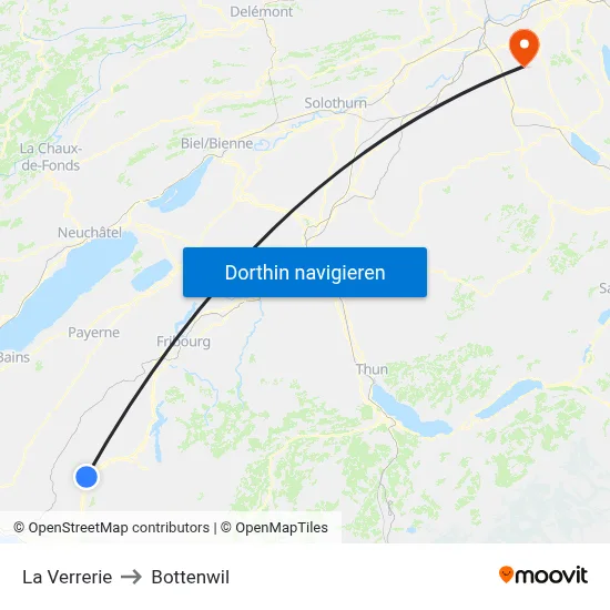 La Verrerie to Bottenwil map