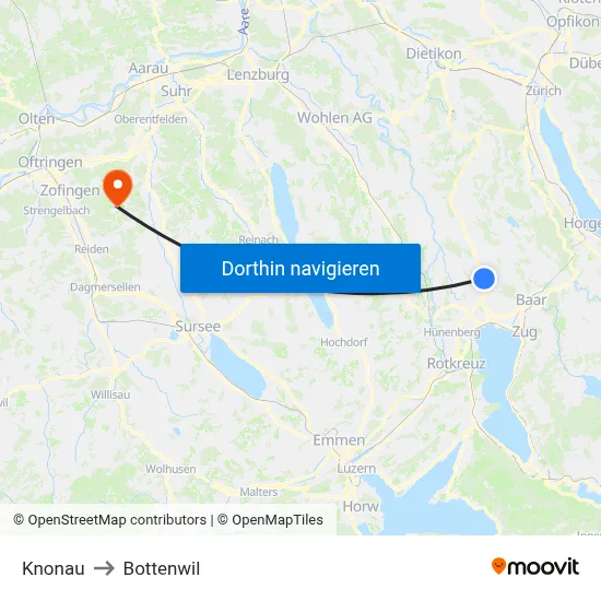 Knonau to Bottenwil map