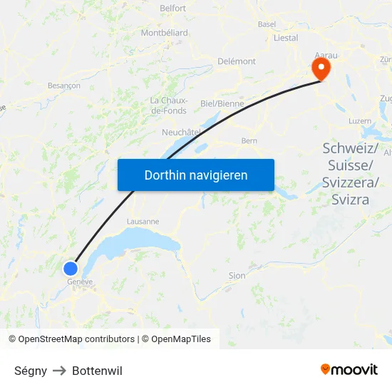 Ségny to Bottenwil map