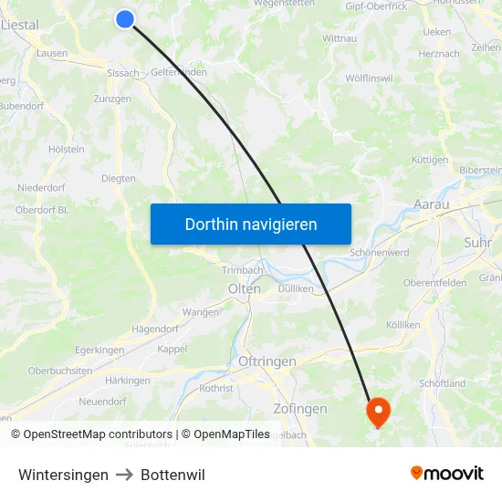 Wintersingen to Bottenwil map