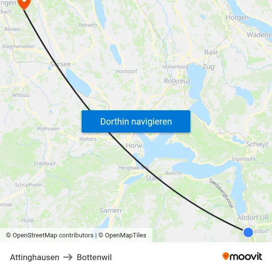 Attinghausen to Bottenwil map