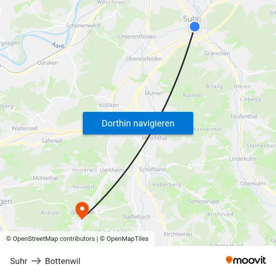 Suhr to Bottenwil map