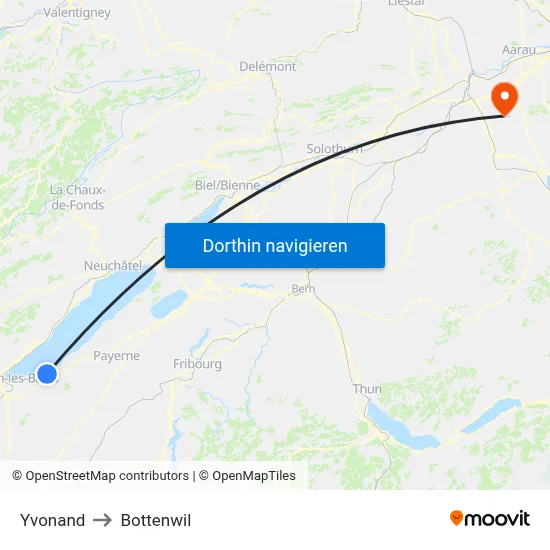 Yvonand to Bottenwil map