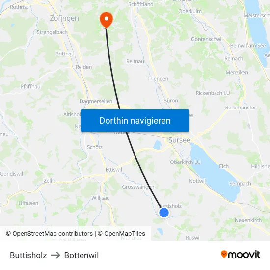Buttisholz to Bottenwil map