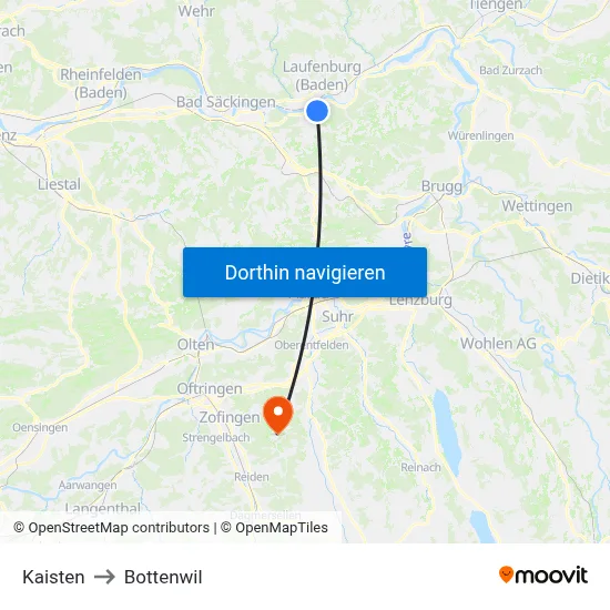Kaisten to Bottenwil map