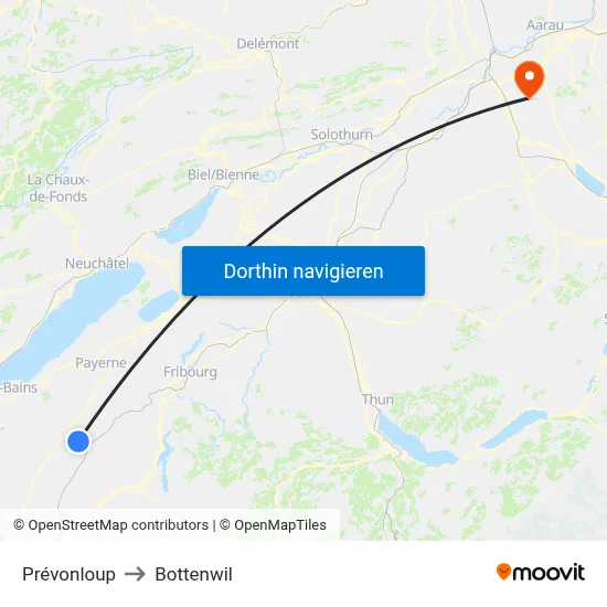 Prévonloup to Bottenwil map