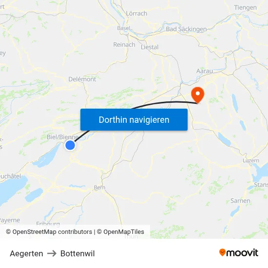 Aegerten to Bottenwil map