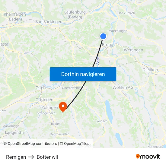 Remigen to Bottenwil map
