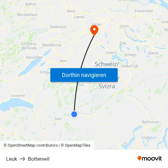 Leuk to Bottenwil map