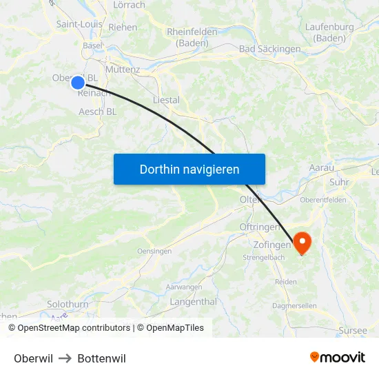 Oberwil to Bottenwil map