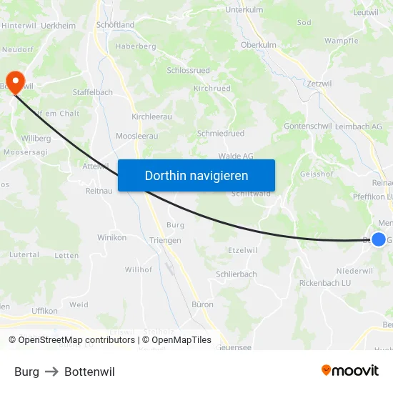 Burg to Bottenwil map
