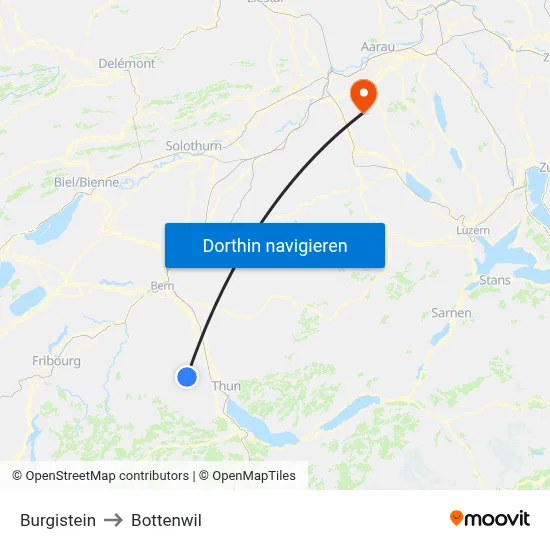 Burgistein to Bottenwil map