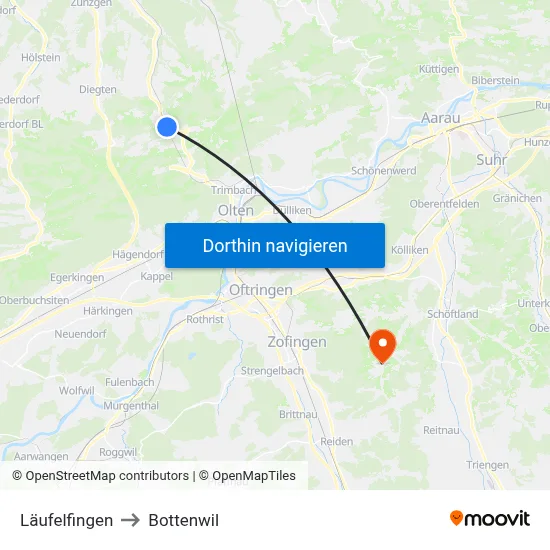 Läufelfingen to Bottenwil map