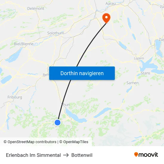 Erlenbach Im Simmental to Bottenwil map