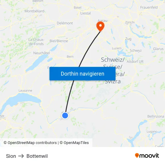 Sion to Bottenwil map
