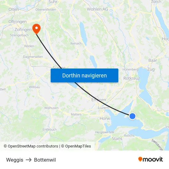Weggis to Bottenwil map