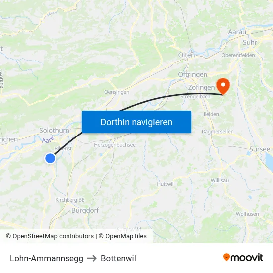 Lohn-Ammannsegg to Bottenwil map