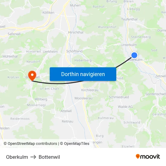 Oberkulm to Bottenwil map