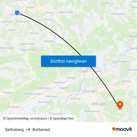 Seltisberg to Bottenwil map